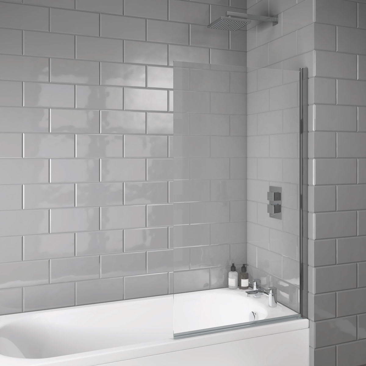 Square Edge 6mm Thick Bath Screen -Chrome