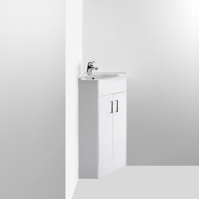 2 Door Corner Cabinet & Basin White Gloss
