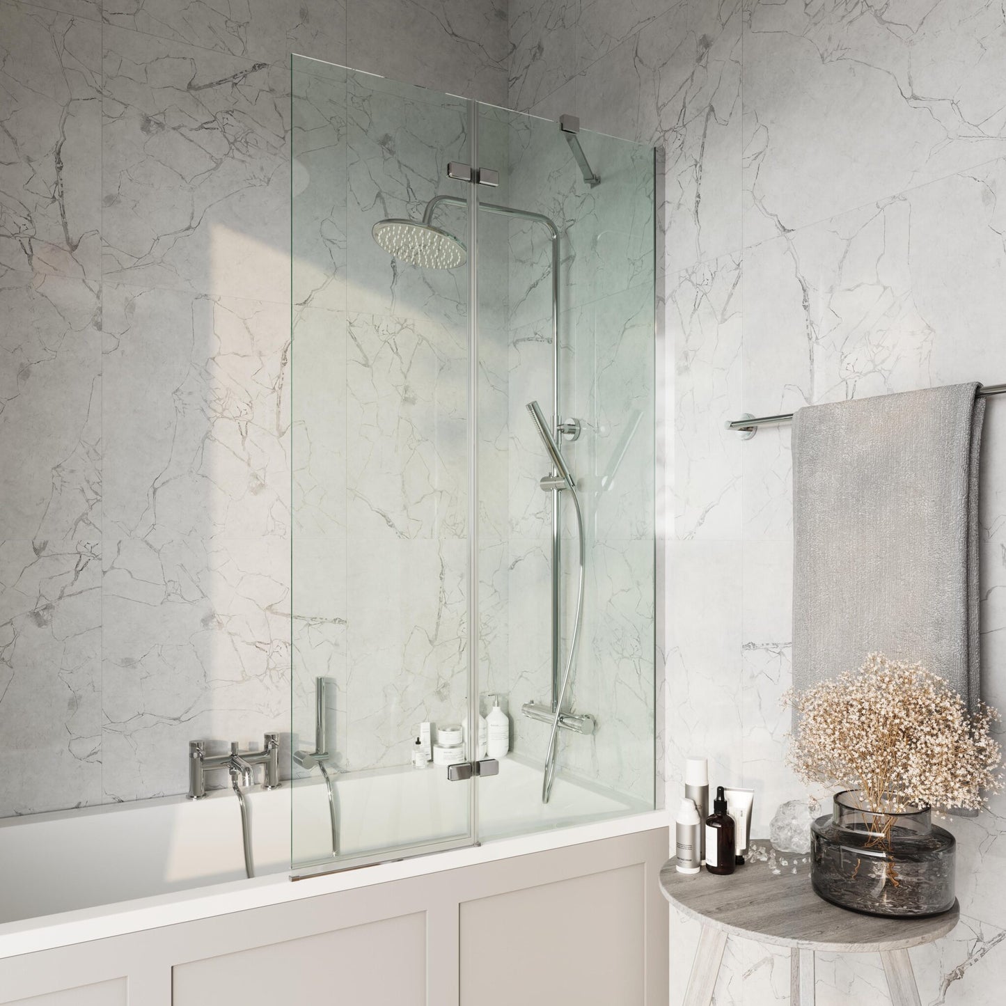 Square 900mm Pivot Bath Screen Including Fixed Panel