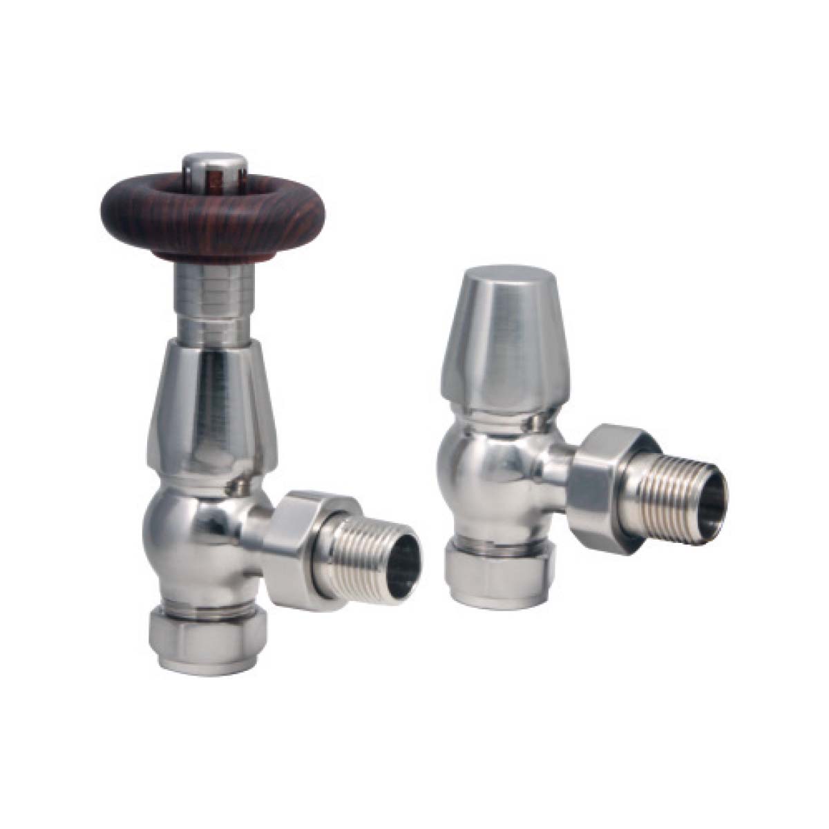 Angled Corner Satin Pair Valves Nickel Radiator TVR