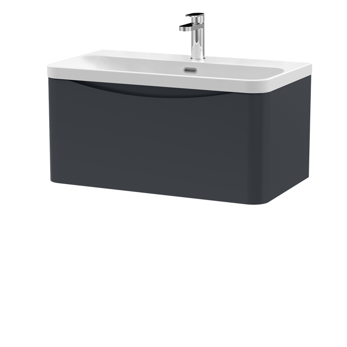800mm Wall Hung 1 Drawer Vanity & Thin Edge Ceramic Basin