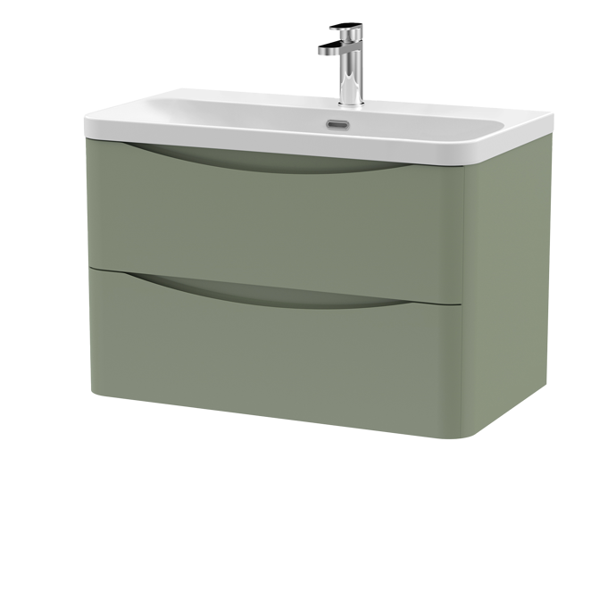 800mm Wall Hung 2 Drawer Vanity & Thin Edge Ceramic Basin