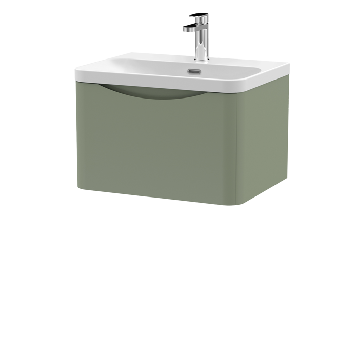 600mm Wall Hung 1 Drawer Vanity & Thin Edge Ceramic Basin