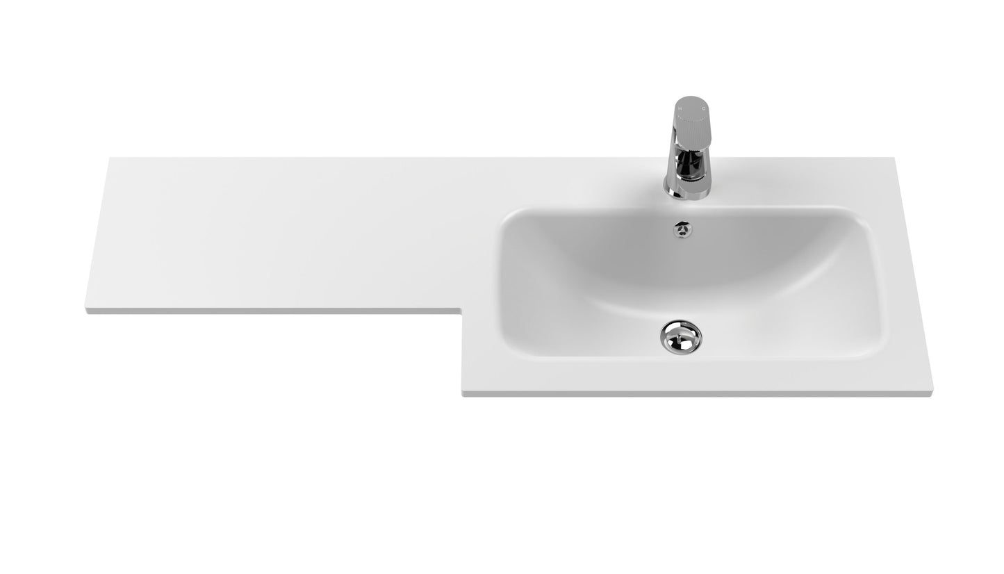 L-Shaped Solid Stone Basin White