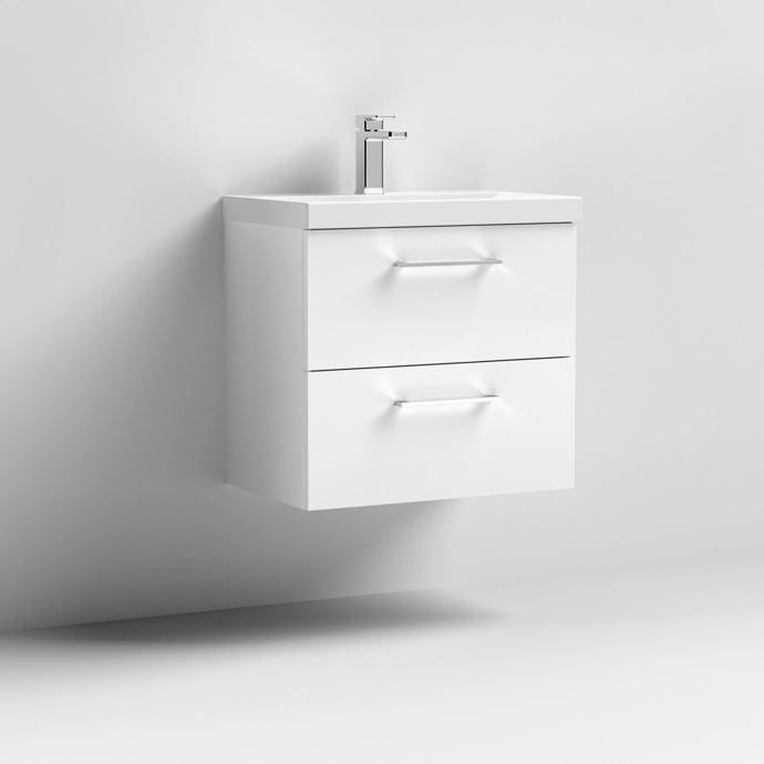 600mm Wall Hung 2 Drawer Vanity & Basin 1
