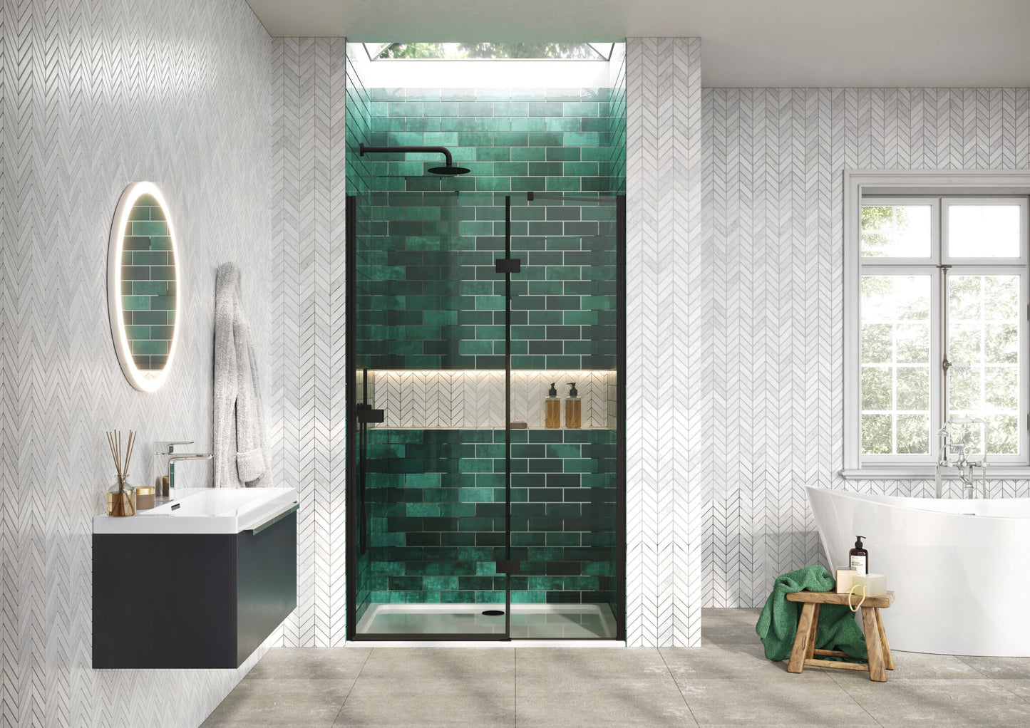Athena Hinged Door & in-line - Black 800mm