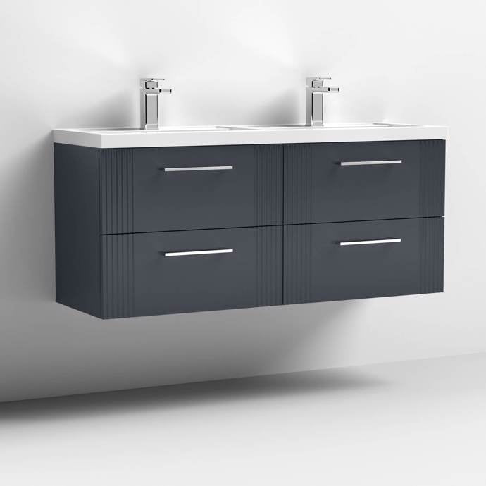 1200mm Wall Hung 4 Drawer Vanity Twin Polymarble Basin
