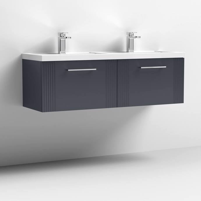 1200mm Wall Hung 2 Drawer Vanity With Twin Polymarble Basin