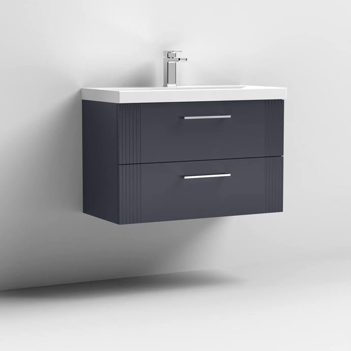 800mm Wall Hung 2 Drawer Vanity Mid-Edge Basin