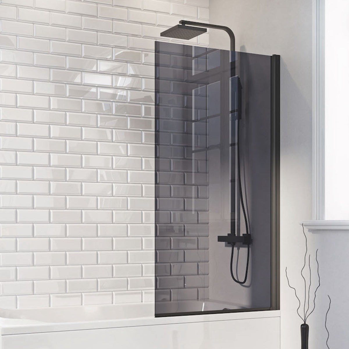 Mono Squared Edge 6mm Thick Bath Screen  - Black