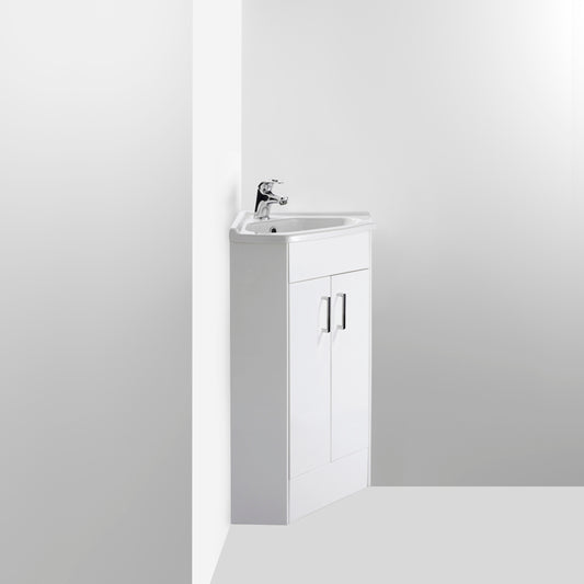 2 Door Corner Cabinet & Basin White Gloss