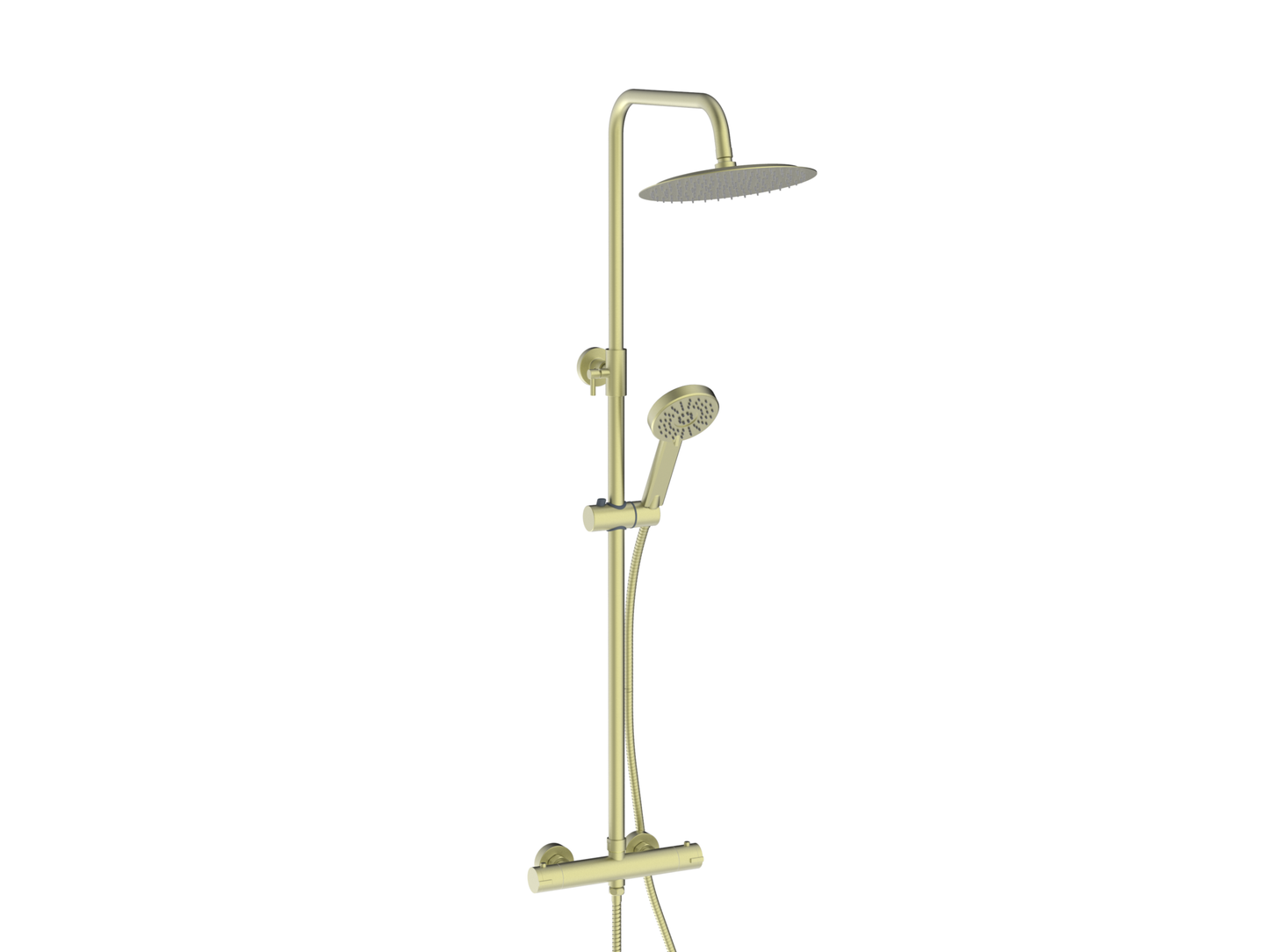 Serena Brushed Brass Round Rigid Riser Shower Including Easy Fix kit