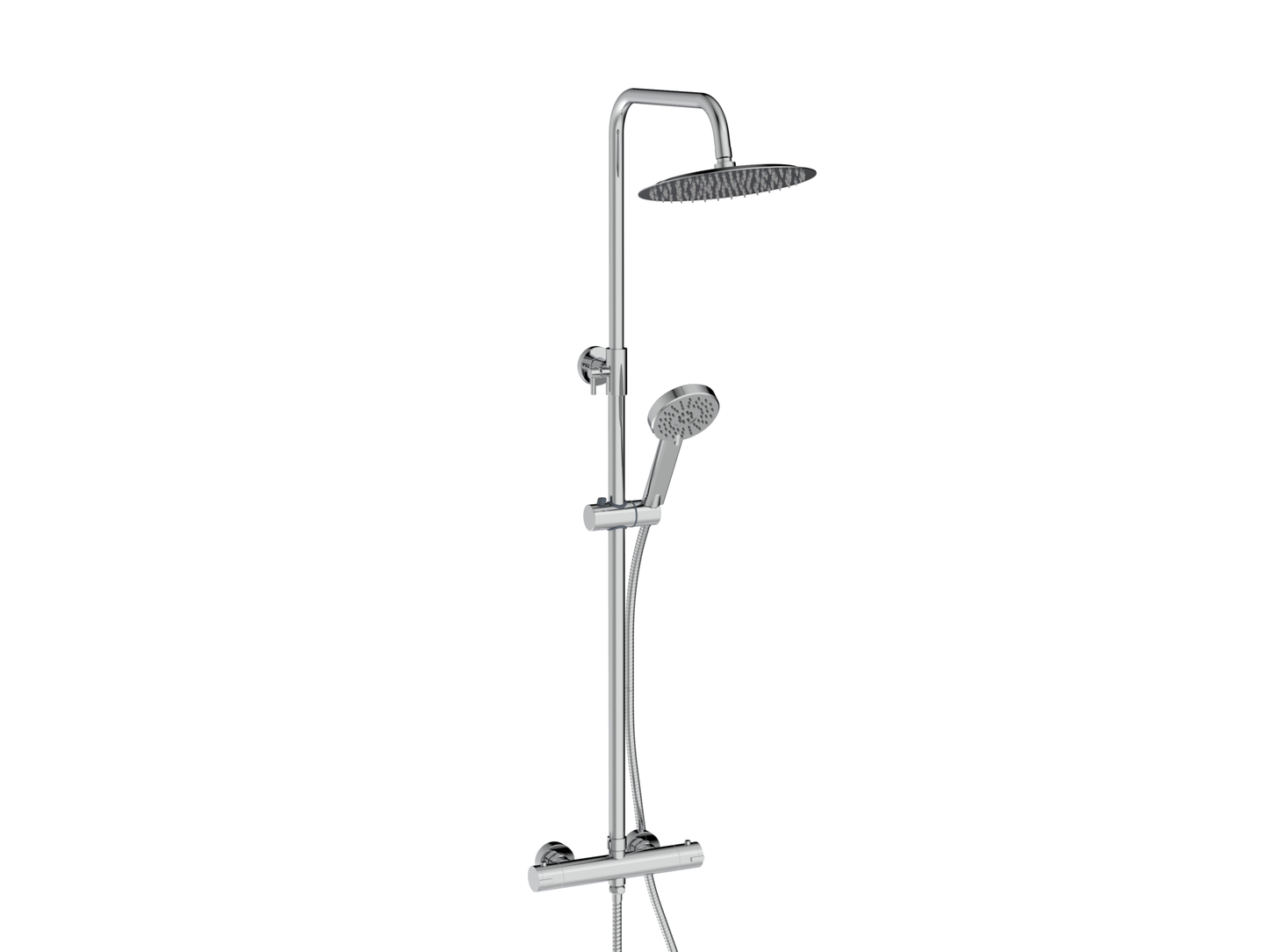 Serena Chrome Round Rigid Riser Shower Including Easy Fix kit