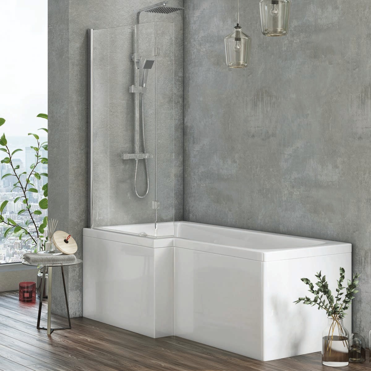 L Shape Chrome Bath Screen