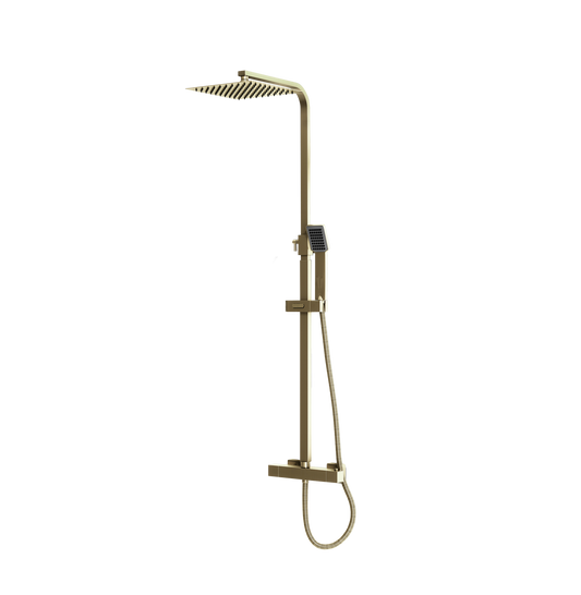 Elliot Brushed Brass Square Rigid Riser Shower - Brass