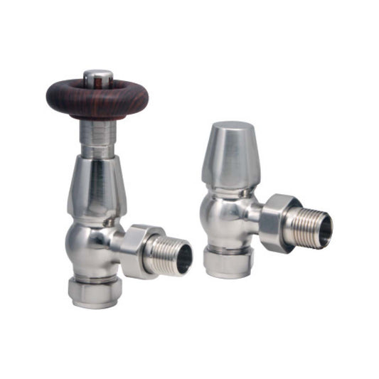 Angled Corner Satin Pair Valves Nickel Radiator TVR