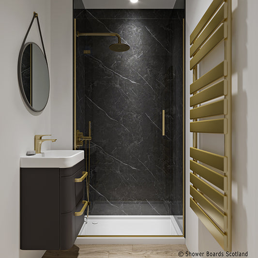Tuscany Grey Marble Gloss - 1000mm x 2400mm x 10mm - Gloss - Waterproof - 1 Fire Rated