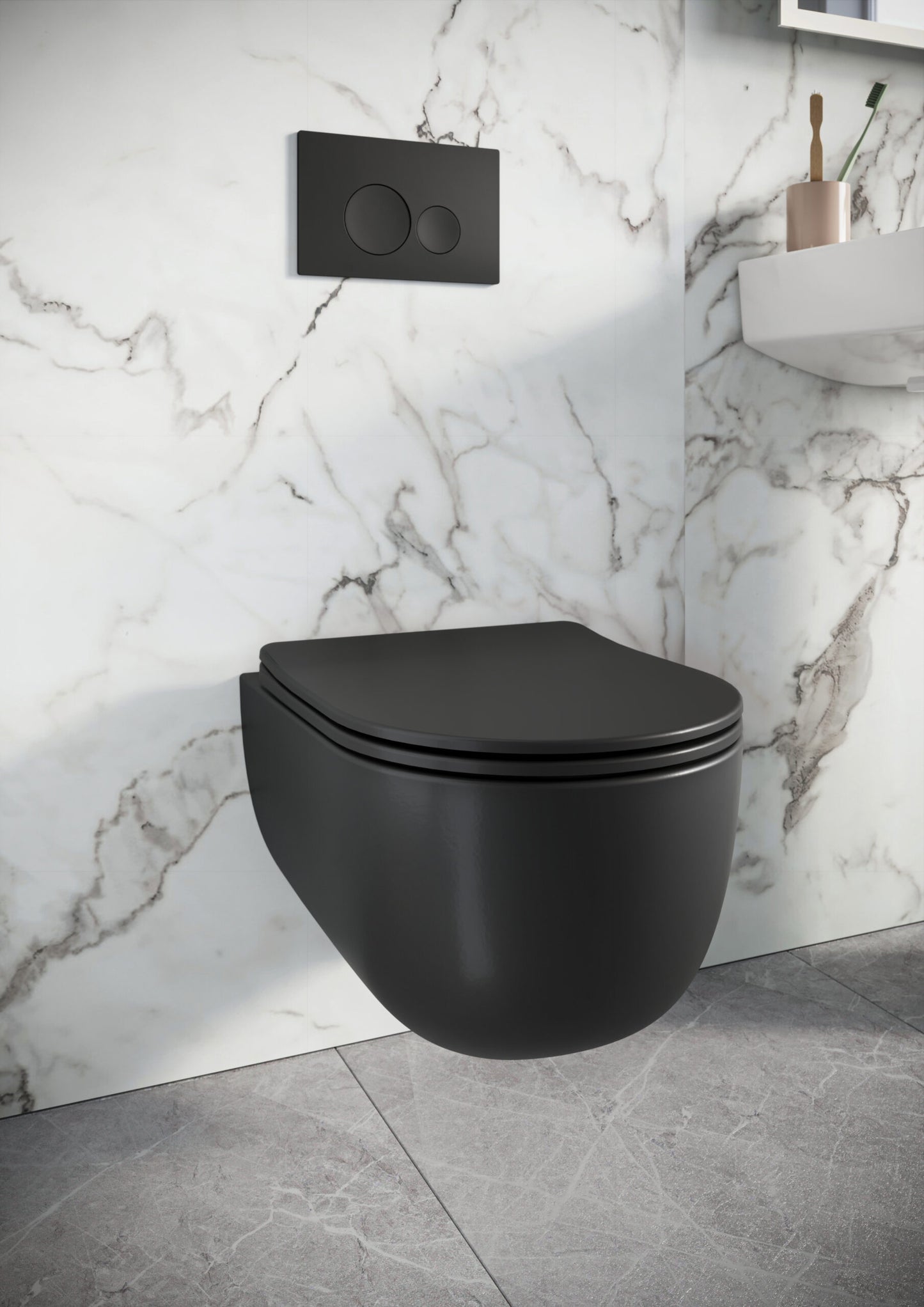 RIVIEA RIMLESS ROUND WALL HUNG PAN INCLUDING SOFT CLOSE SEAT