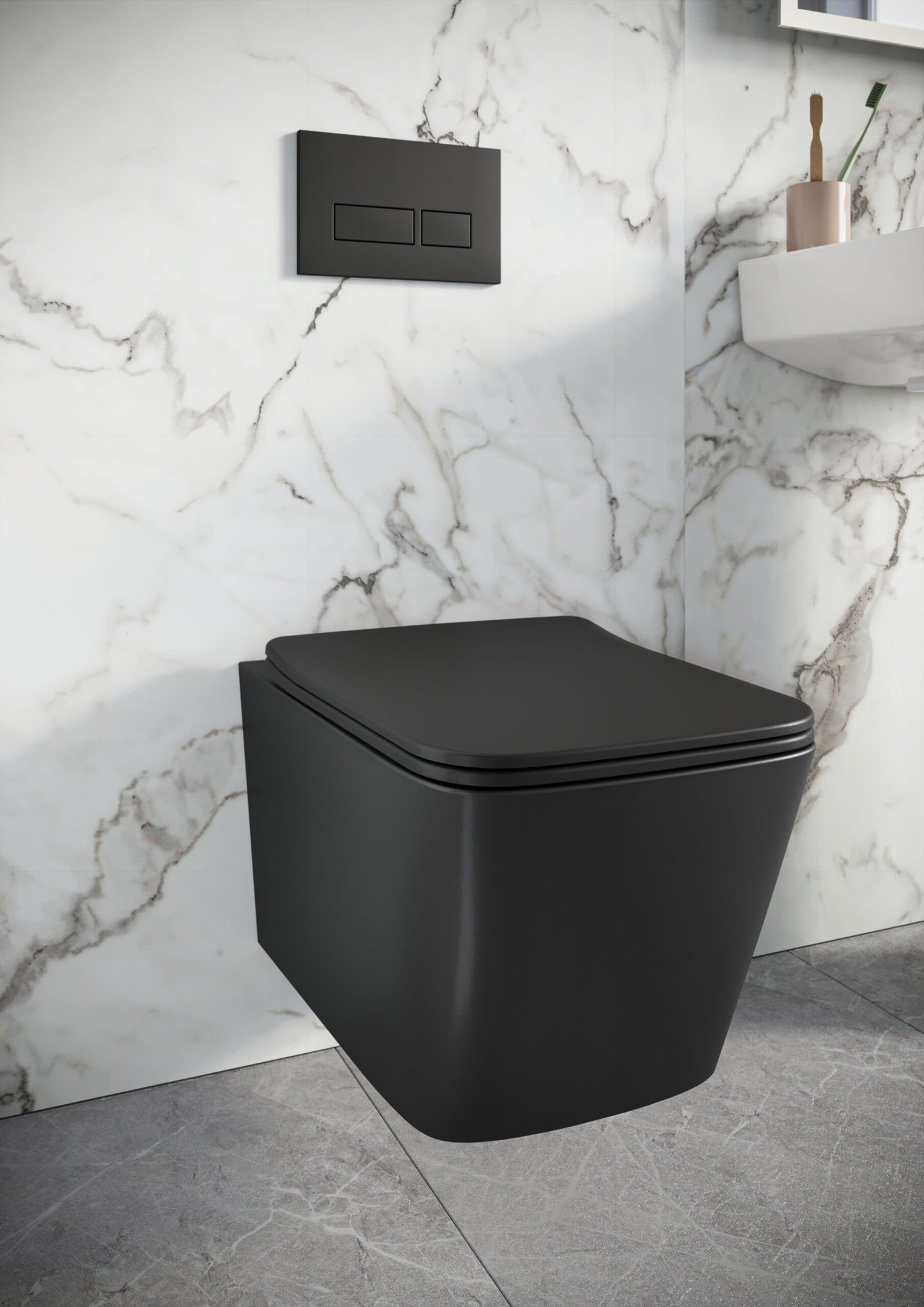RIVIEA RIMLESS SQUARE WALL HUNG PAN INCLUDING  SOFT CLOSE SEAT