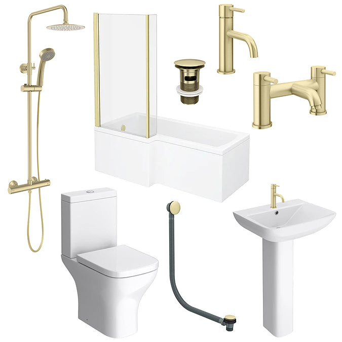 WWP Brushed Brass Luxury Bathroom Suite  (Right Hand Bath)
