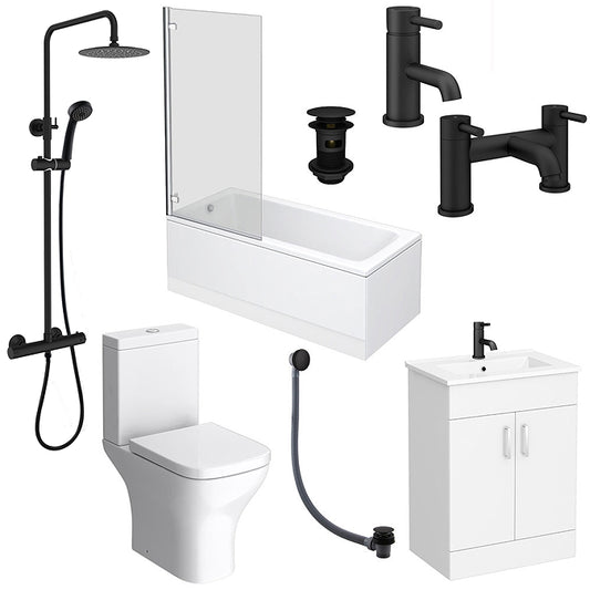 WWP Matt Black Modern Bathroom Package (1500 X 700mm Bath)