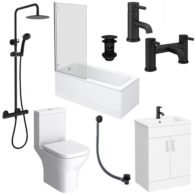 WWP Matt Black Modern Bathroom Package (1700 X 750mm Bath)