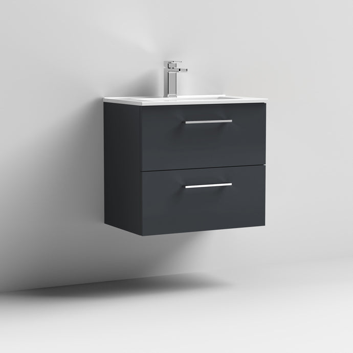 600mm Wall Hung 2 Drawer Vanity & Basin 2