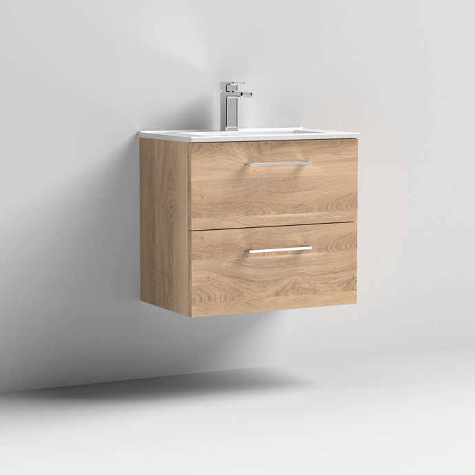 600mm Wall Hung 2 Drawer Vanity & Basin 2
