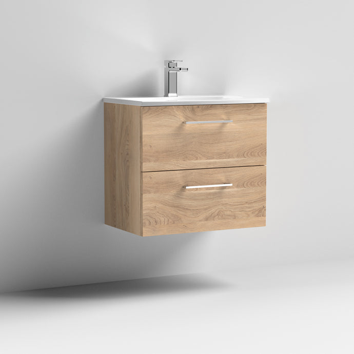 600mm Wall Hung 2 Drawer Vanity & Basin 4