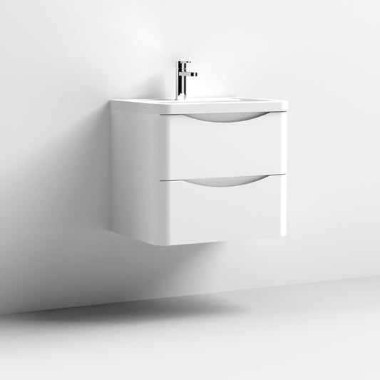 600mm Wall Hung 2 Drawer Vanity & Polymarble Basin