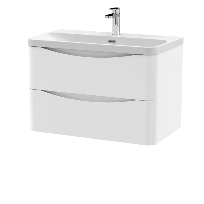 800mm Wall Hung 2 Drawer Vanity & Thin Edge Ceramic Basin