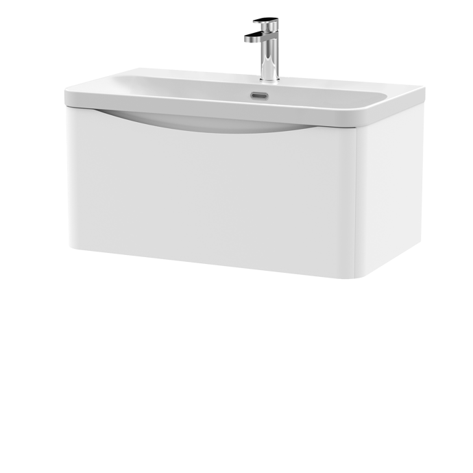800mm Wall Hung 1 Drawer Vanity & Thin Edge Ceramic Basin