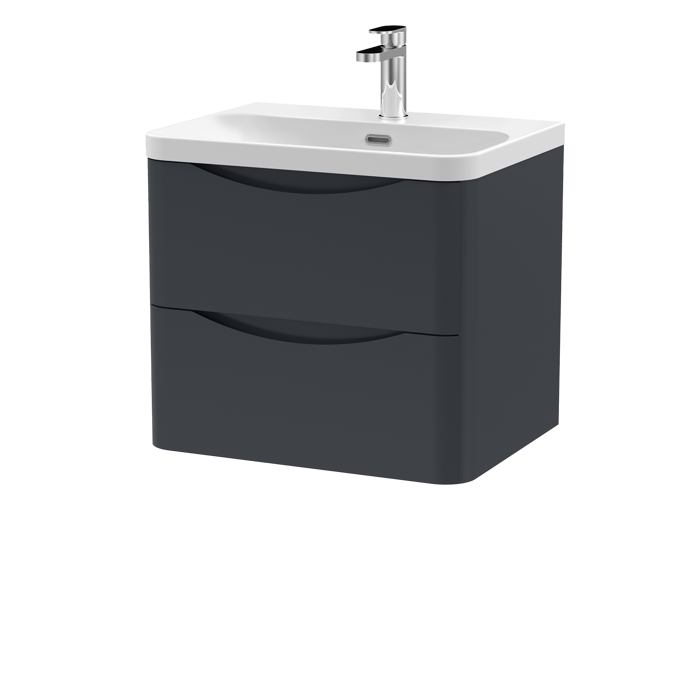 600mm Wall Hung 2 Drawer Vanity & Thin Edge Ceramic Basin