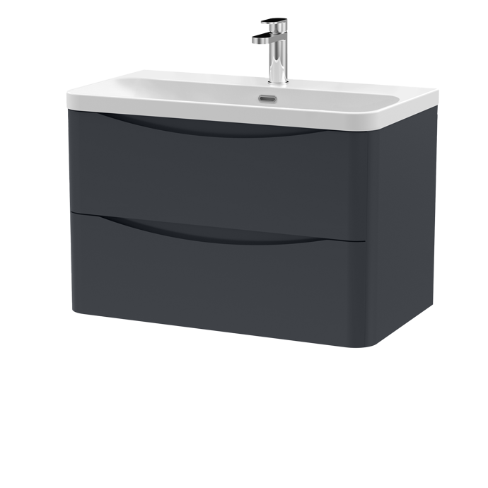 800mm Wall Hung 2 Drawer Vanity & Thin Edge Ceramic Basin