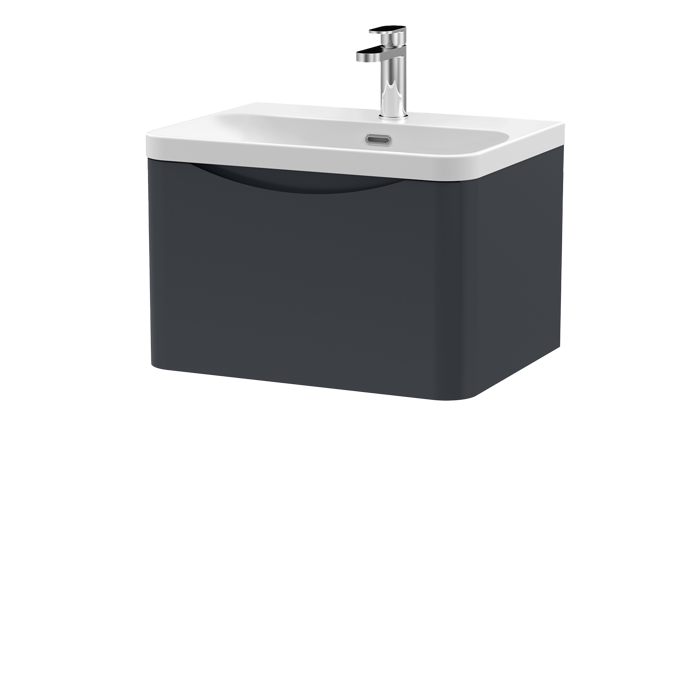 600mm Wall Hung 1 Drawer Vanity & Thin Edge Ceramic Basin