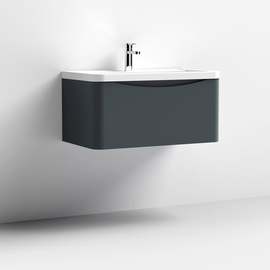 800mm Wall Hung 1 Drawer Vanity & Polymarble Basin