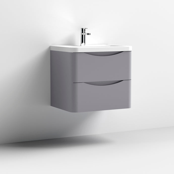 600mm Wall Hung 2 Drawer Vanity & Ceramic Basin