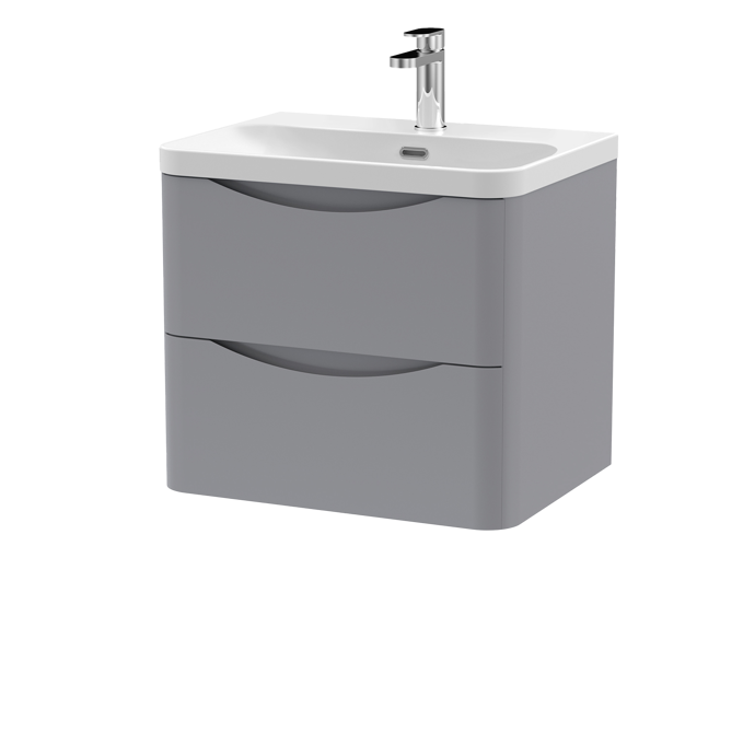 600mm Wall Hung 2 Drawer Vanity & Thin Edge Ceramic Basin