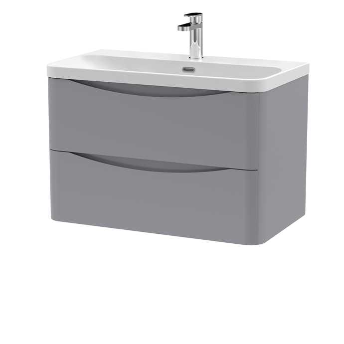 800mm Wall Hung 2 Drawer Vanity & Thin Edge Ceramic Basin