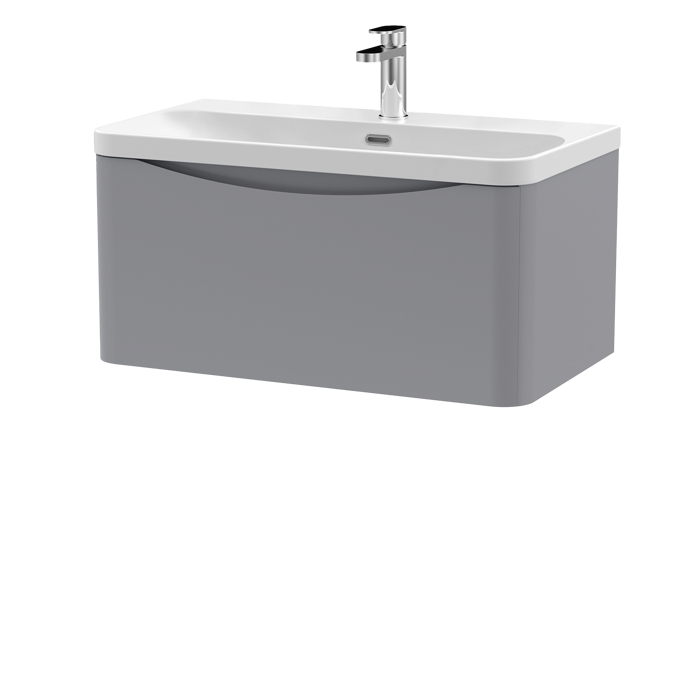 800mm Wall Hung 1 Drawer Vanity & Thin Edge Ceramic Basin