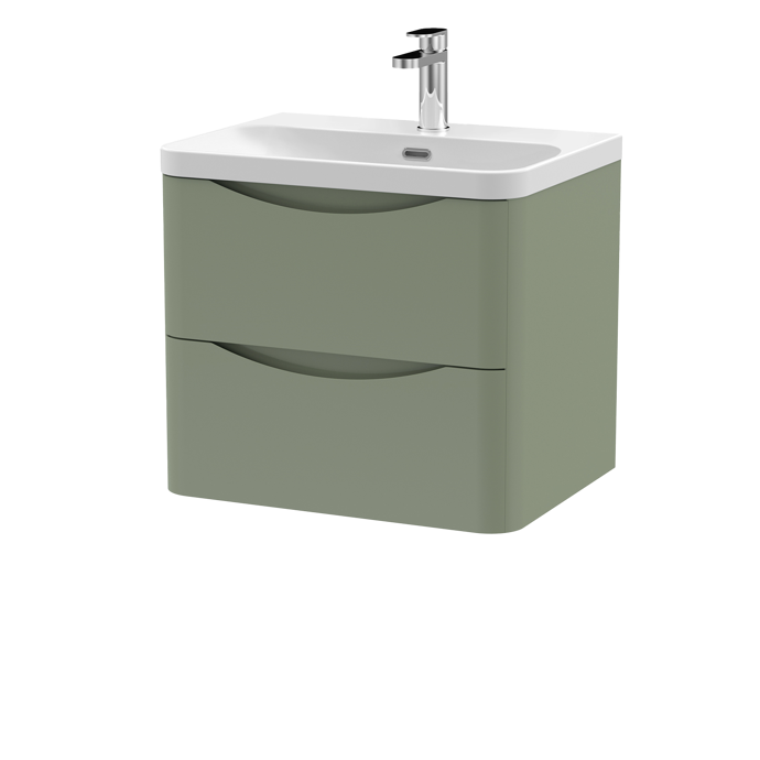 600mm Wall Hung 2 Drawer Vanity & Thin Edge Ceramic Basin