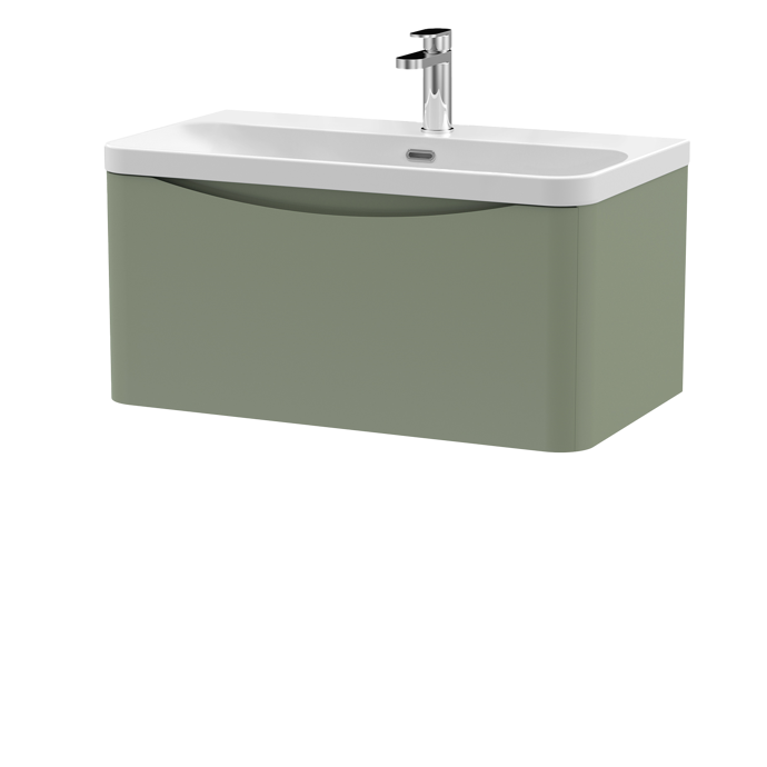 800mm Wall Hung 1 Drawer Vanity & Thin Edge Ceramic Basin