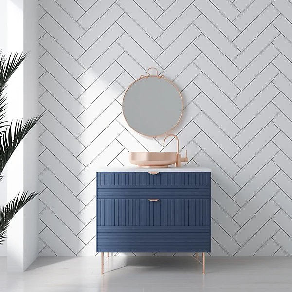 White Herringbone - 1000mm x 2400mm x 10mm - Gloss - Waterproof - 1 Fire Rated