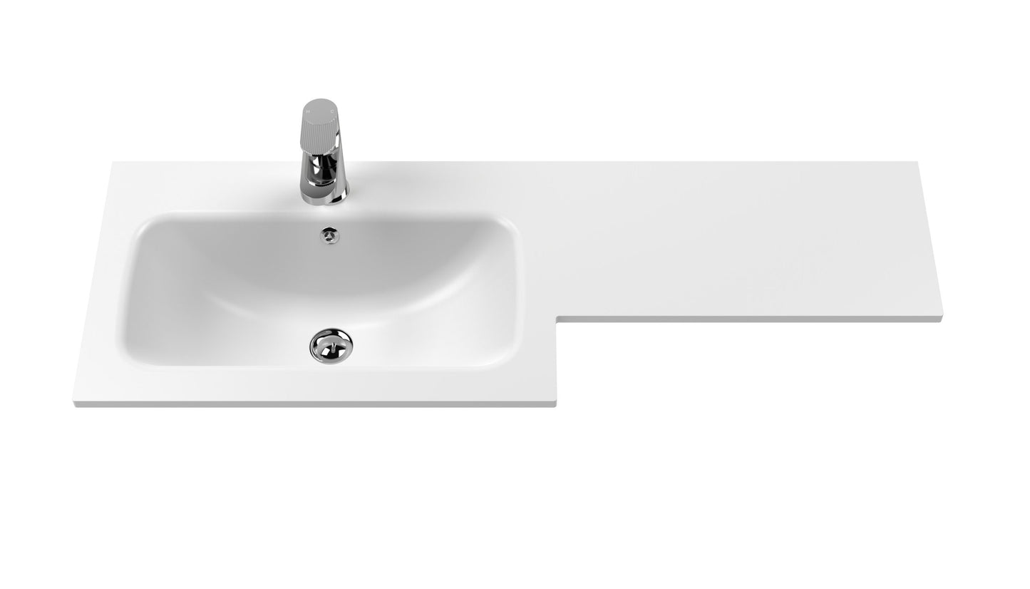 L-Shaped Solid Stone Basin White